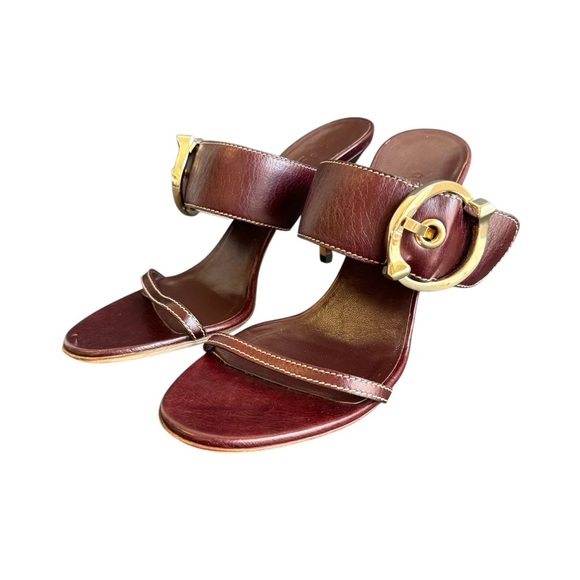 GUCCI High Heels Open Toe Sandals Shoes Maroon Merlot Leather Horsebit Buckle 8 - Picture 15 of 15